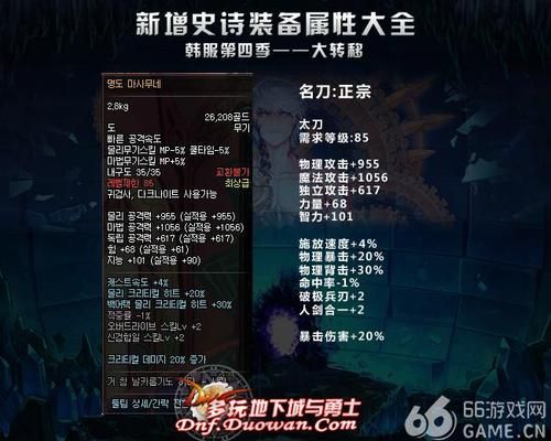 DNF50级的鬼剑士系列的史诗武器有哪些？属性是什么？（dnf2016鬼剑士史诗武器排行）